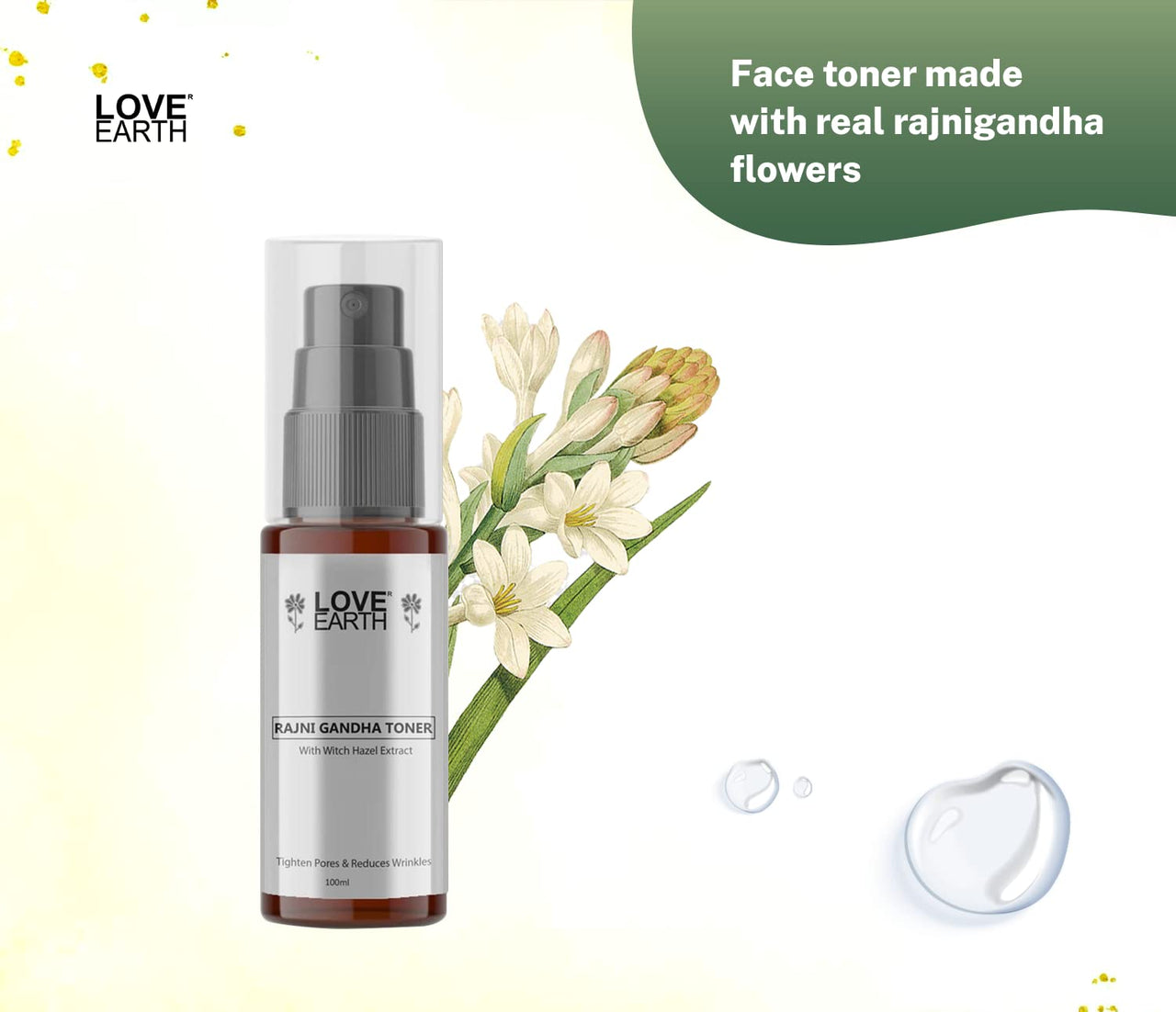 Love Earth Rajni Gandha Toner Face Mist With Tuberose(Rajnigandha) Oil & Mulberry Extract For Tightening Pores & Even Tone