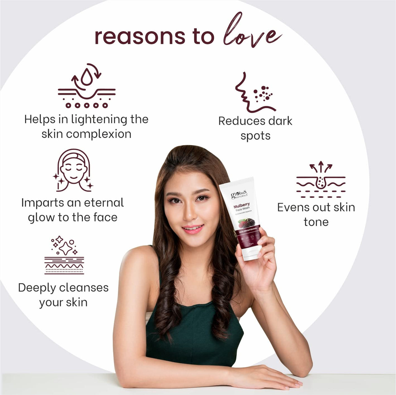 Globus Naturals Mulberry Fairness Face Wash For Even Skin Tone, Deep Cleansing Moisturizing 75 gm (Pack of 3)