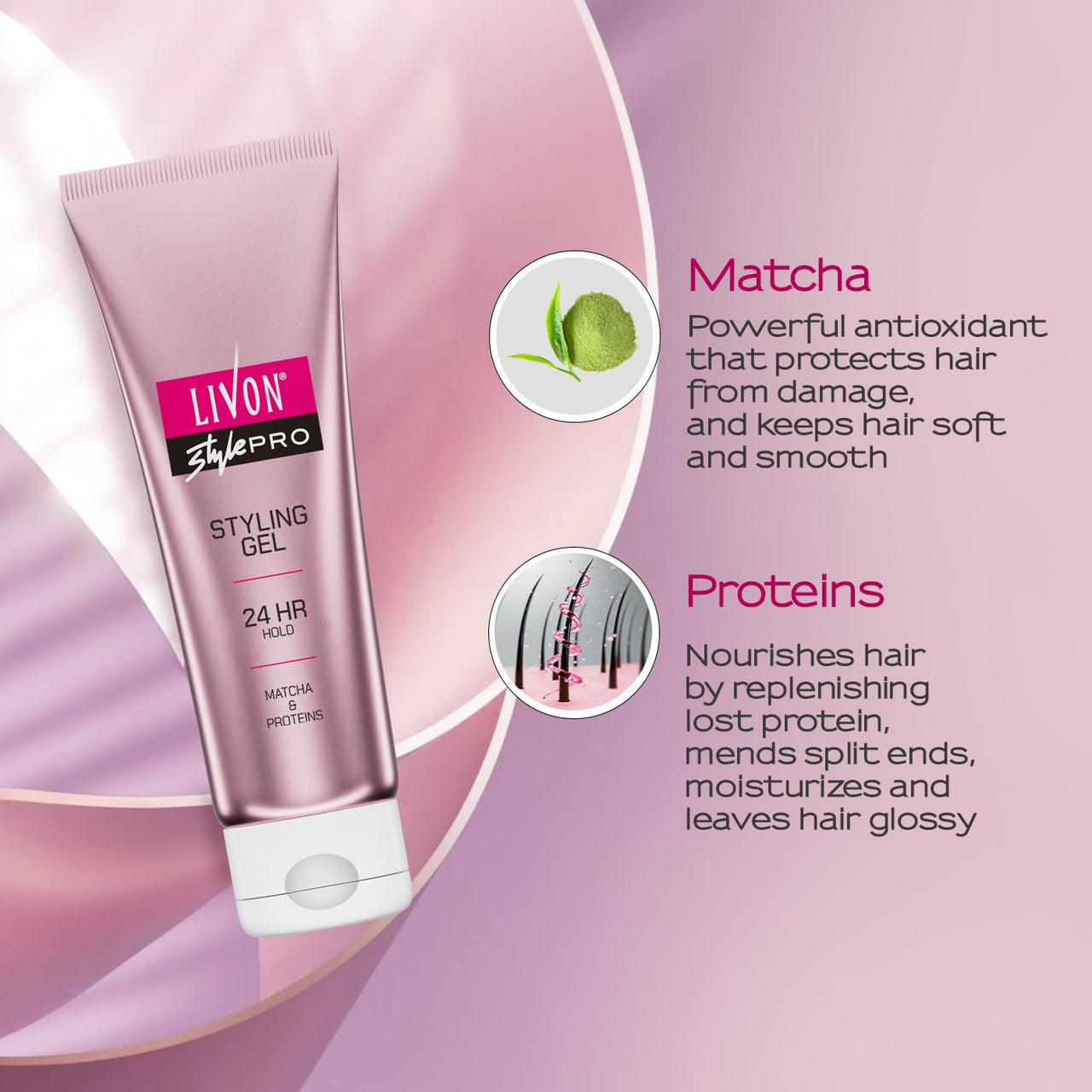 Livon Style Pro Hair Styling Gel for Women and Men | 24-Hour Hold | With Matcha and Proteins | All Hair Types | 100 ml