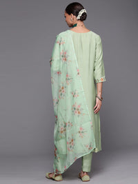 INDO ERA Women's  Silk Blend Floral Straight Kurta Pant with Dupatta Set
