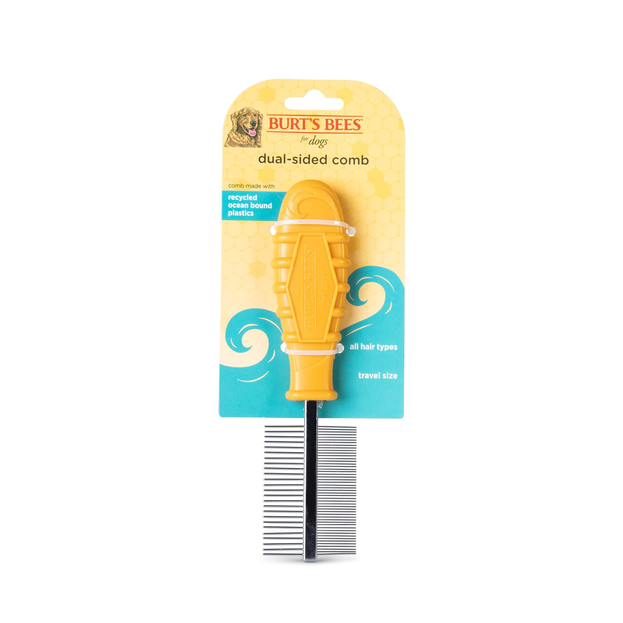 Burt's  Bees for Pets Dual Sided Flea Comb with Handle Made from Recycled Plastics Collected from Coastal Communities | 2-in-1 Grooming Tool for Dogs | Dog Comb Removes Fleas & Flea Eggs
