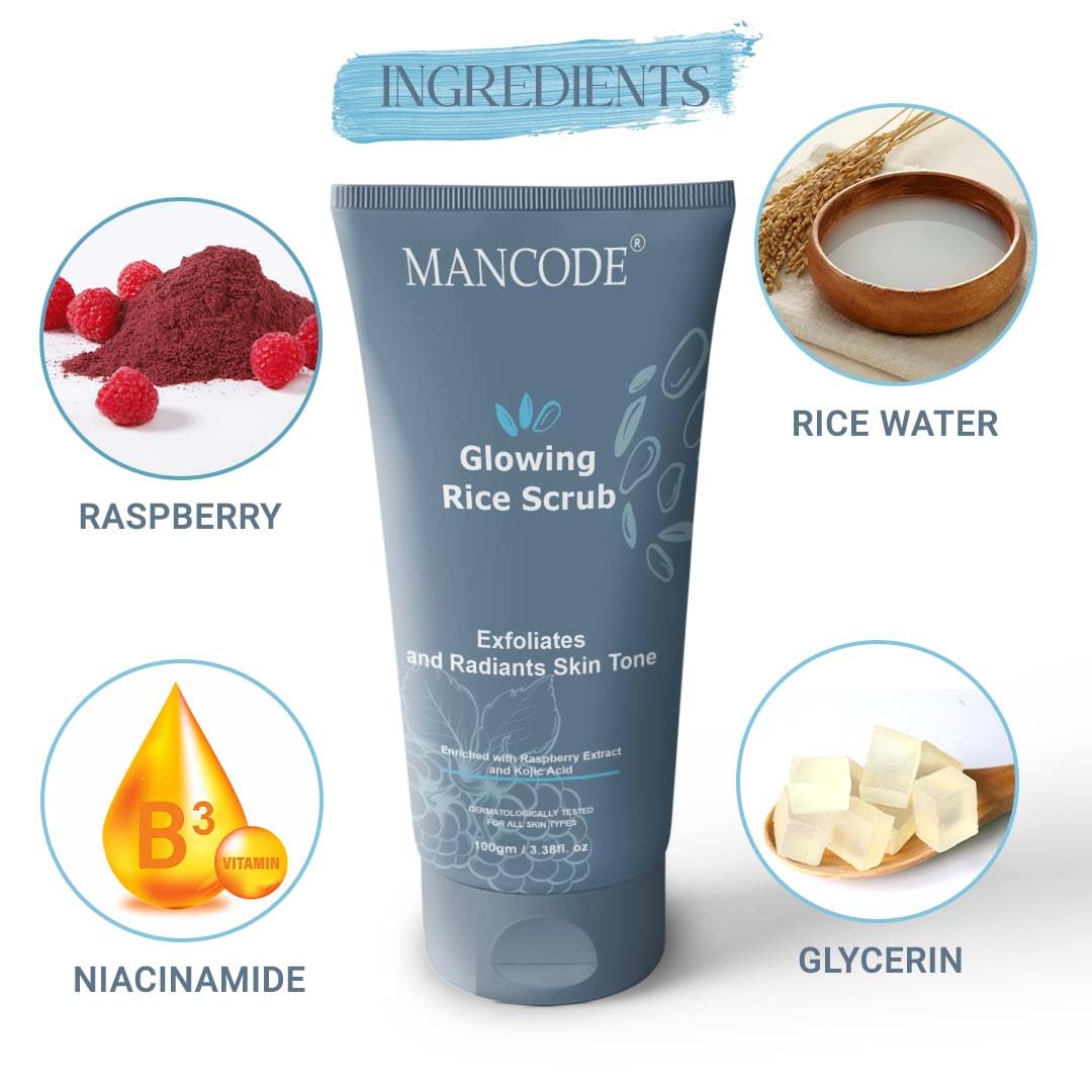 Mancode Glowing Rice Scrub for deep Cleanse & Nourish skin Face scrub 100gm