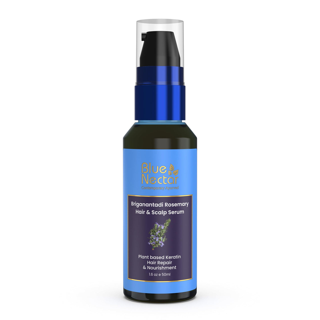 Blue Nectar Rosemary Hair & Scalp Serum for Women & Men | Advanced Hair Growth Serum for Dry & Frizzy Hair | with Plant Based Keratin (17 Herbs, 50ml)