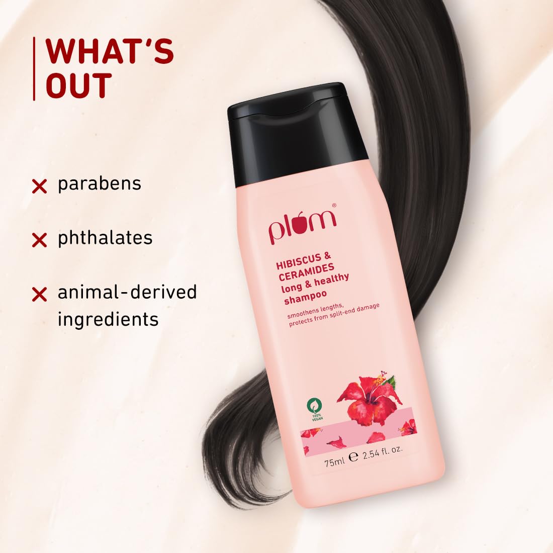 Plum Hibiscus & Ceramides Shampoo for Hair Growth | Provides Silky, Smooth & Long Hair | Repair Split End | Paraben Free shampoo for Women & Men | for All Hair Types | Safe for Daily Use | 75ml
