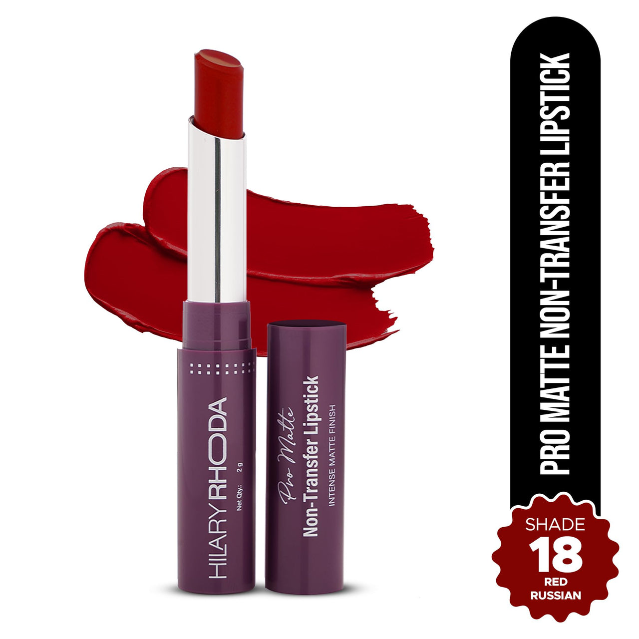 Hilary Rhoda Pro Matte Non-Transfer Lipstick | Waterproof & Smudge-Proof | 12-Hour Long Stay | 24 Shades Available | Highly Pigmented Matte Finish Lipstick | 2g - (Red Russian | Shade18)