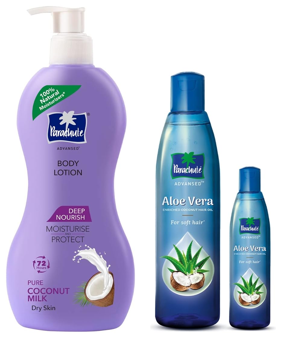 Parachute Advansed Aloe Vera Enriched Coconut Hair Oil, 250ml (Free 75ml) And Parachute Advansed Body Lotion Deep Nourish, 400 ml