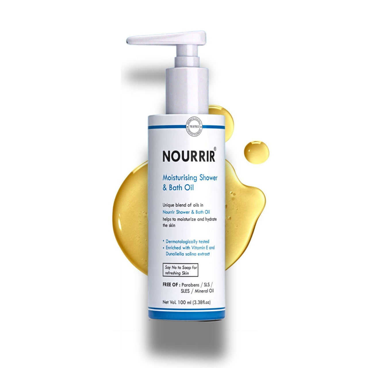 NOURRIR Hyper Moisturizing Shower & Bath Oil, All Skin Types| Dunaliella Salina & Vitamin E. (100 ML)