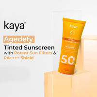 Kaya AgeDefy Tinted Sunscreen SPF 50 | Anti-Aging Moisturizer - Broad Spectrum | UVA & UVB protection for Face with Natural Tint | Hydrating Sunblock Cream for Women and Men | 50 gm