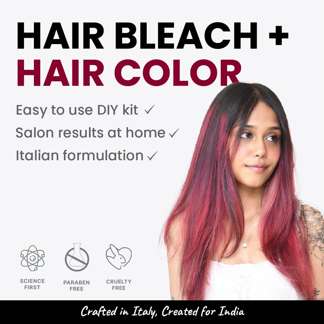 2.Oh! Italian- Bordeaux Wine Hair Color DIY Kit | Semi Permanent Hair Color + Hair Bleach for Hair Color | Hair Highlights for Women & Men | Hair Bleach with Plex & Argan oil| Lightening Kit