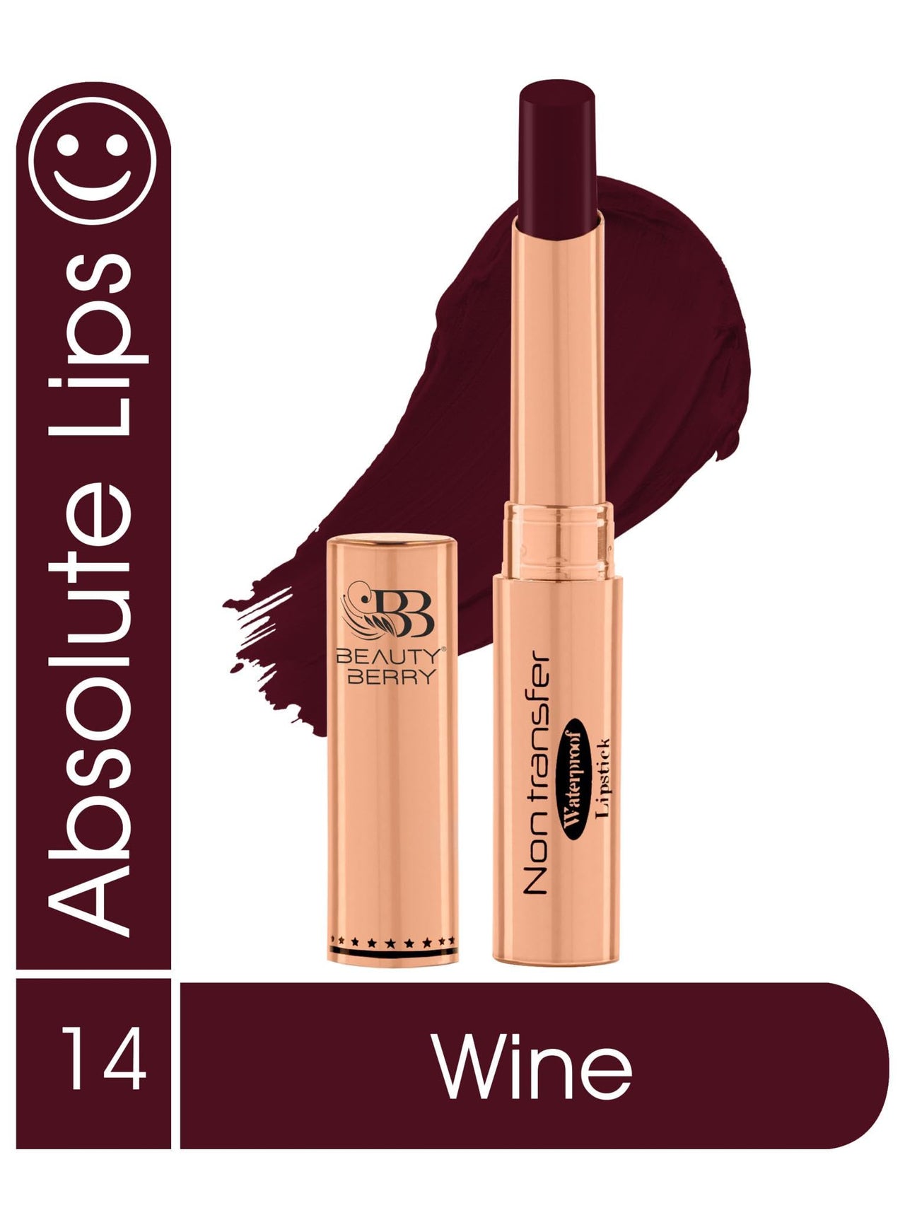 Beauty Berry Non Transfer Waterproof Lipstick, Long Lasting Smudge Proof Highly Pigmented Shades, (Pack of 1) (Wine -14)