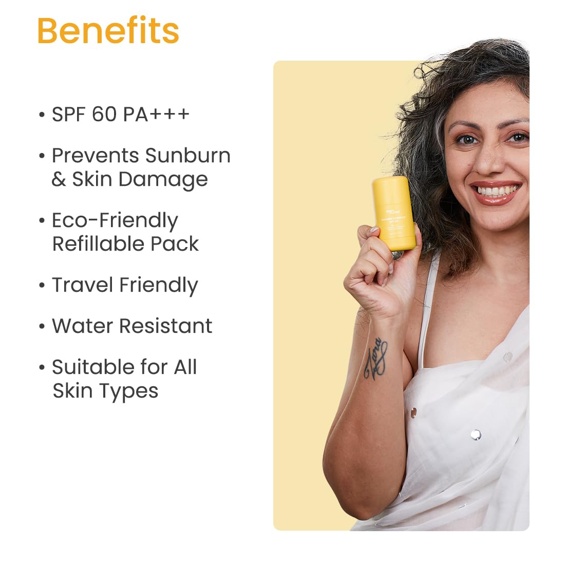 Earth Rhythm Sunstick SPF 60 PA+++ Invisible Sunscreen | Water Resistant, No White Cast, Lightweight I Almond Oil, Jojoba Oil & Vitamin E | Suits all skin types | Women & Men - 40 gm