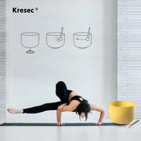 Kresec Yellow 9 Inch Crystal Singing Bowl E Note (±40 cents) Solar Plexus Chakra with O-ring and Mallet for Meditation, Yoga, Spiritual and Body Healing and Energy Cleansing Yellow E Note