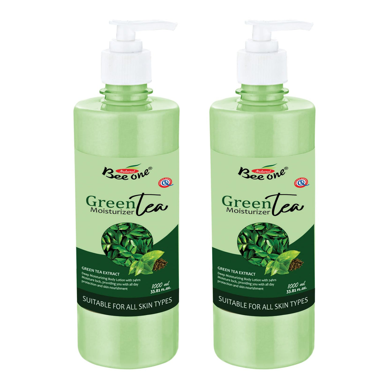 Bee One 24 hr Moisture Lock Body Lotion, for Soft and Supple Skin(Pack of 2) | 1000ml x 2= 2000ml (Green Tea)