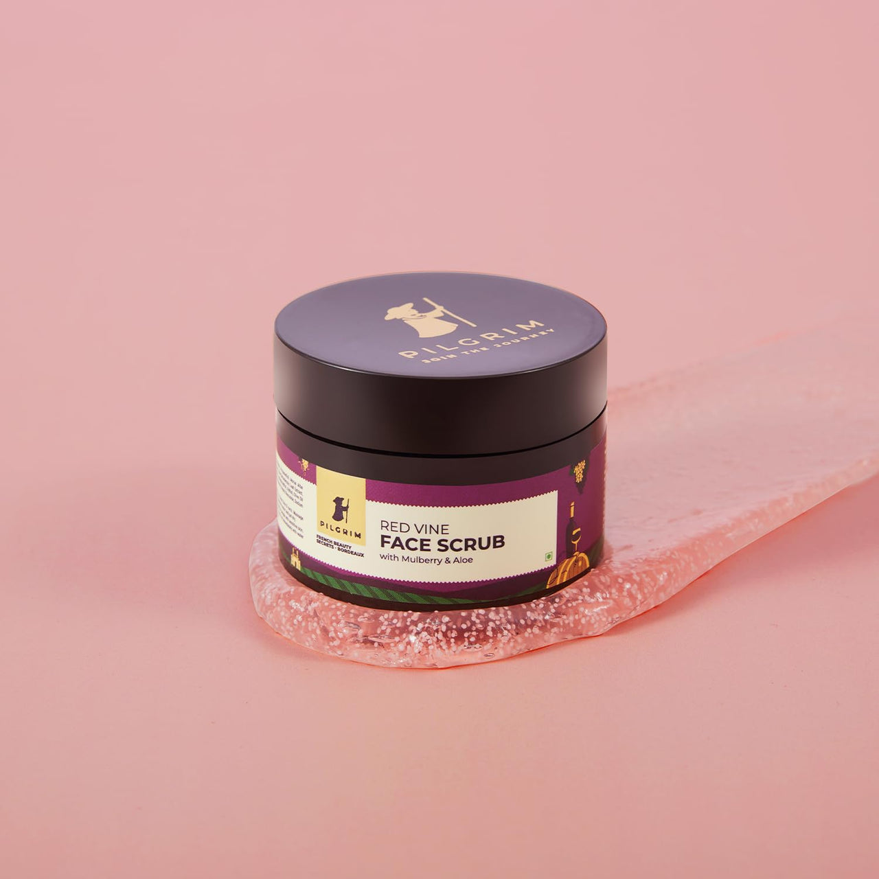 Pilgrim French Red Vine Face Scrub with Mulberry Extract & Aloe for Glowing Skin, Tan Removal, De-Pigmentation, Dry, Oily, Combination Skin, Men & Women, 50gm
