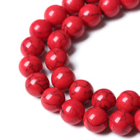32pcs 12mm Natural Stone Beads Red Turquoise Gemstone Round Loose Beads for Jewelry Making Crystal Energy Stone Healing Power DIY Bracelets Red Turquoise Beads