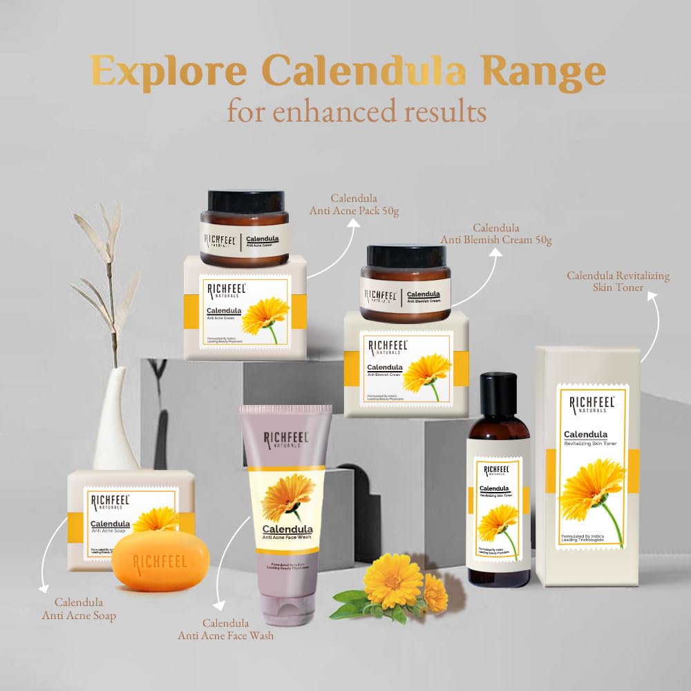 Richfeel Anti Acne Calendula Face Wash | Power of Soothing Calendula Extracts | For Skin prone to Acne & Blemishes | Physician Formulated | Helps Calm & Replenish Skin | 100 g