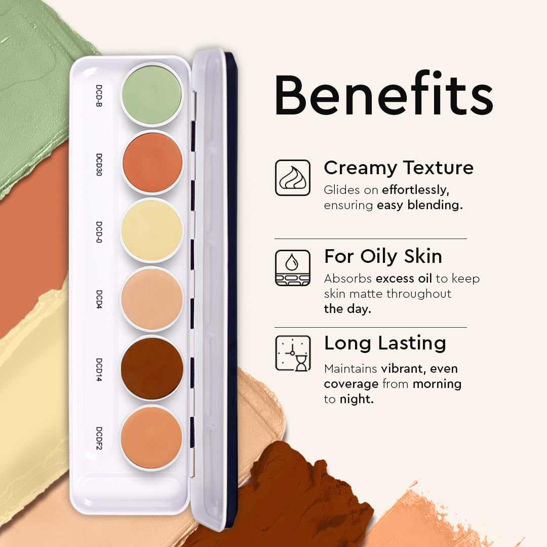 C2P Pro Dermashield 6-in-1 Color Corrector Palette | Cream-Based Concealer Foundation Contour for Oily Skin | Neutralizes Redness Dark Circles Blemishes | High Coverage 21g