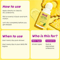 PLIX - THE PLANT FIX Pineapple Odour Control Underarm Roll-On (50Ml) With 5% Lactic Acid & 1% Mandelic Acid, Prevents Body Smell, Brightens Skin & Exfoliates Underarm, Alcohol Free - Lotion