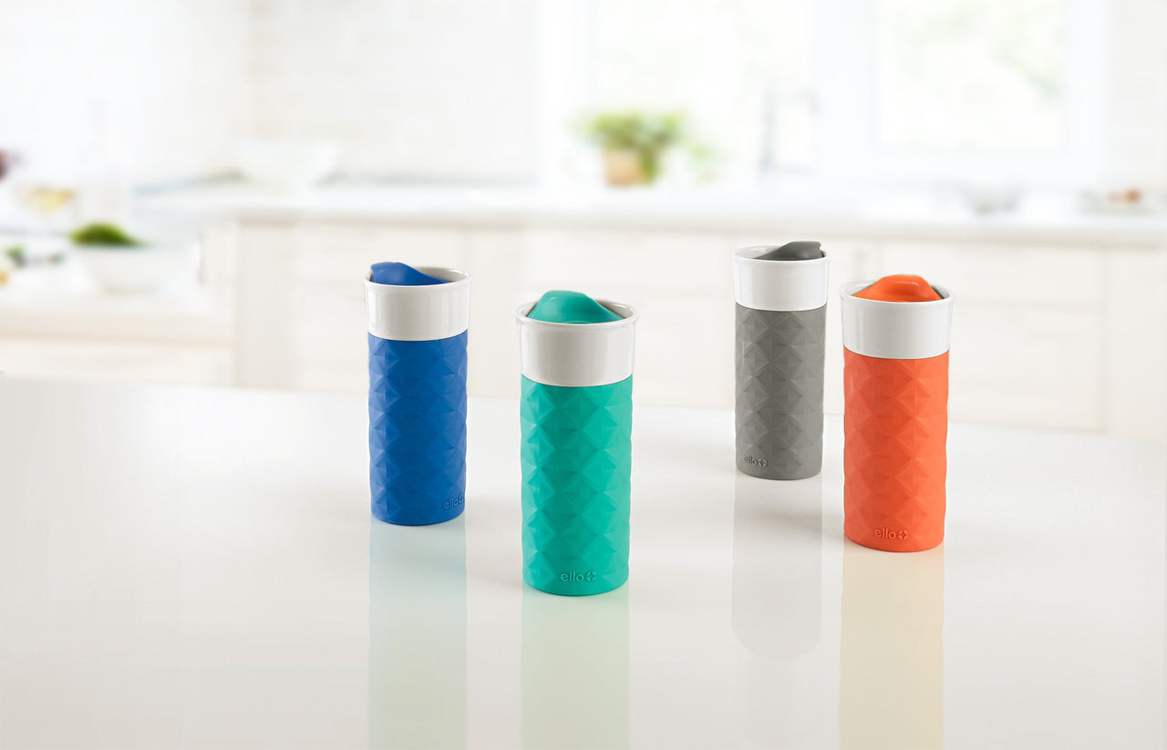 Ello Ogden Ceramic Travel Mug with Friction-Fit Lid Evening Blue Diamonds
