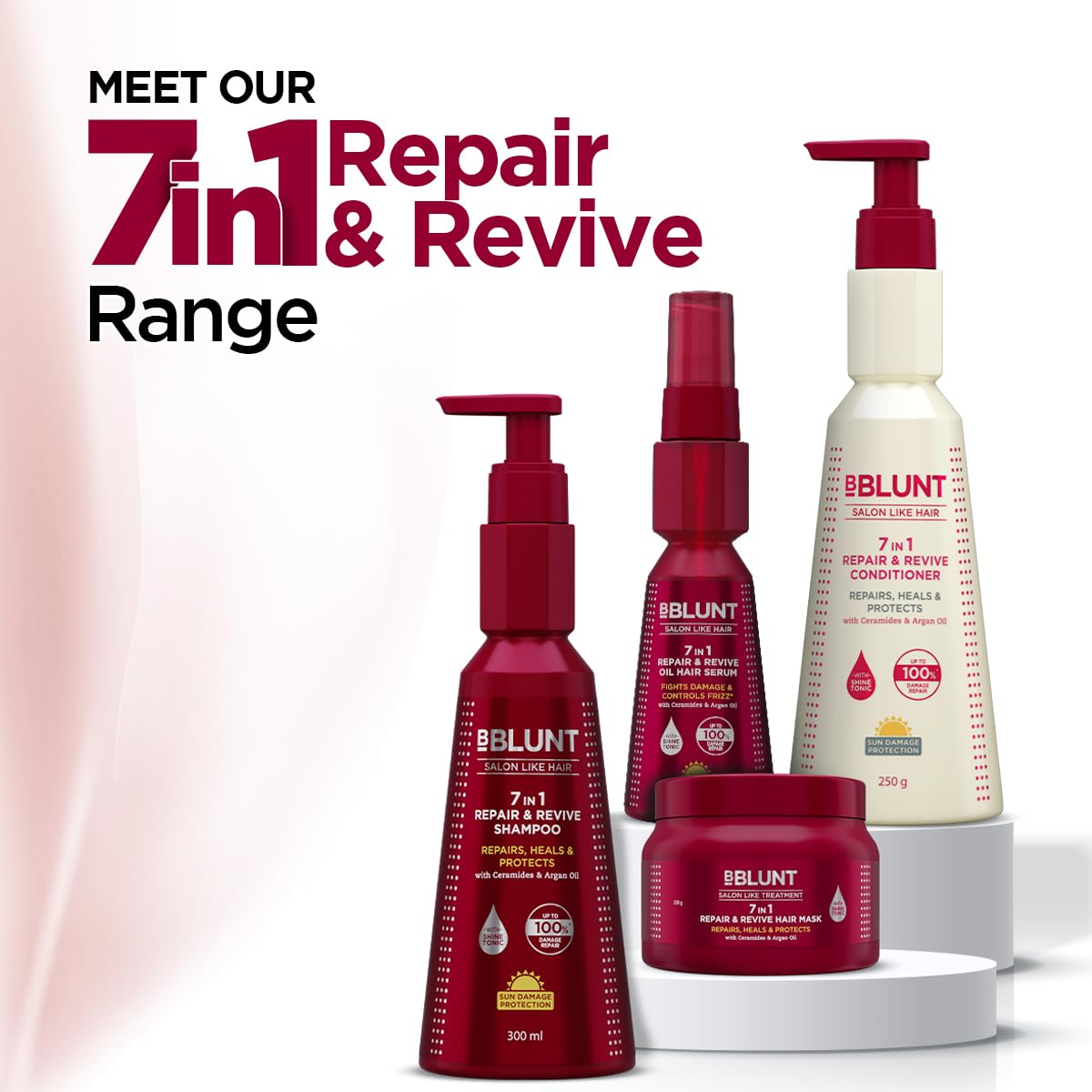 BBLUNT 7 in 1 Repair & Revive Conditioner for Upto 100% Damage Repair - 250 g | Addresses 7 Signs of Hair Damage | Enriched with Ceramides & Argan Oil