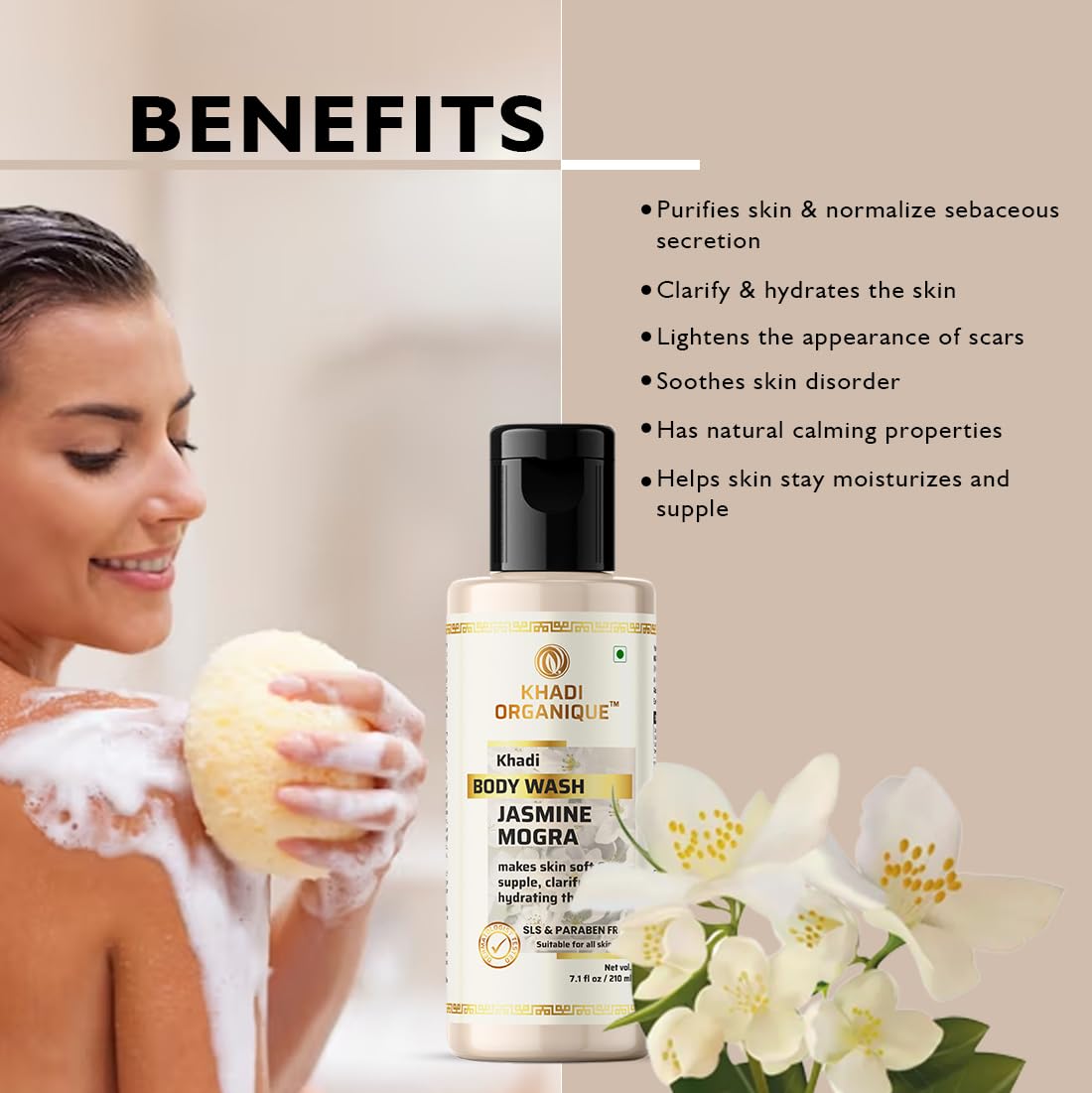 Khadi Organique Jasmine Mogra Body Wash (SLS,PARABEN FREE) 210 ML
