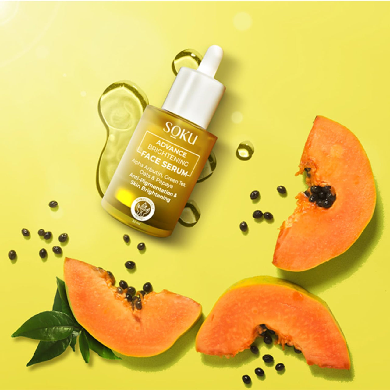 SOKU Advance Brightening Face Serum for Pigmentation & Dark Spot Removal | Alpha Arbutin, Green Tea, Oats & Papaya Extract | Glow Serum for Men & Women | Remove Blemishes, Acne Marks & Tanning - 30 ml