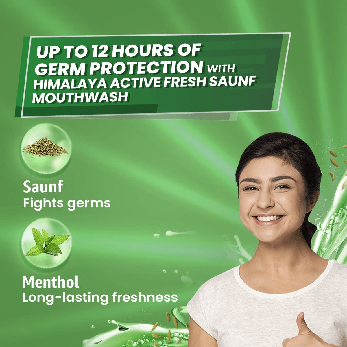Himalaya Active Fresh Saunf Mouthwash 215ml -No Alcohol- Removes 99.9% Germs,12hr Germ Protection