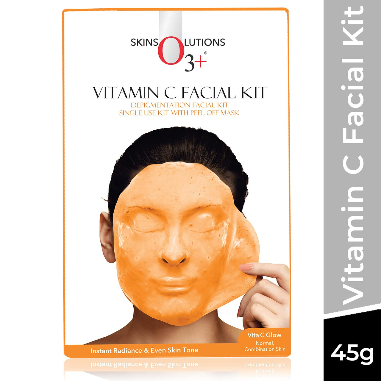 O3+ Vitamin C Facial Kit Depigmentation Single use Kit with Peel Off Mask, 45g & O3+ ALPHA MEN Acno D-TAN Scrub With Hyaluronic & Mint 50g - Detan Scrub for TAN removal Combo