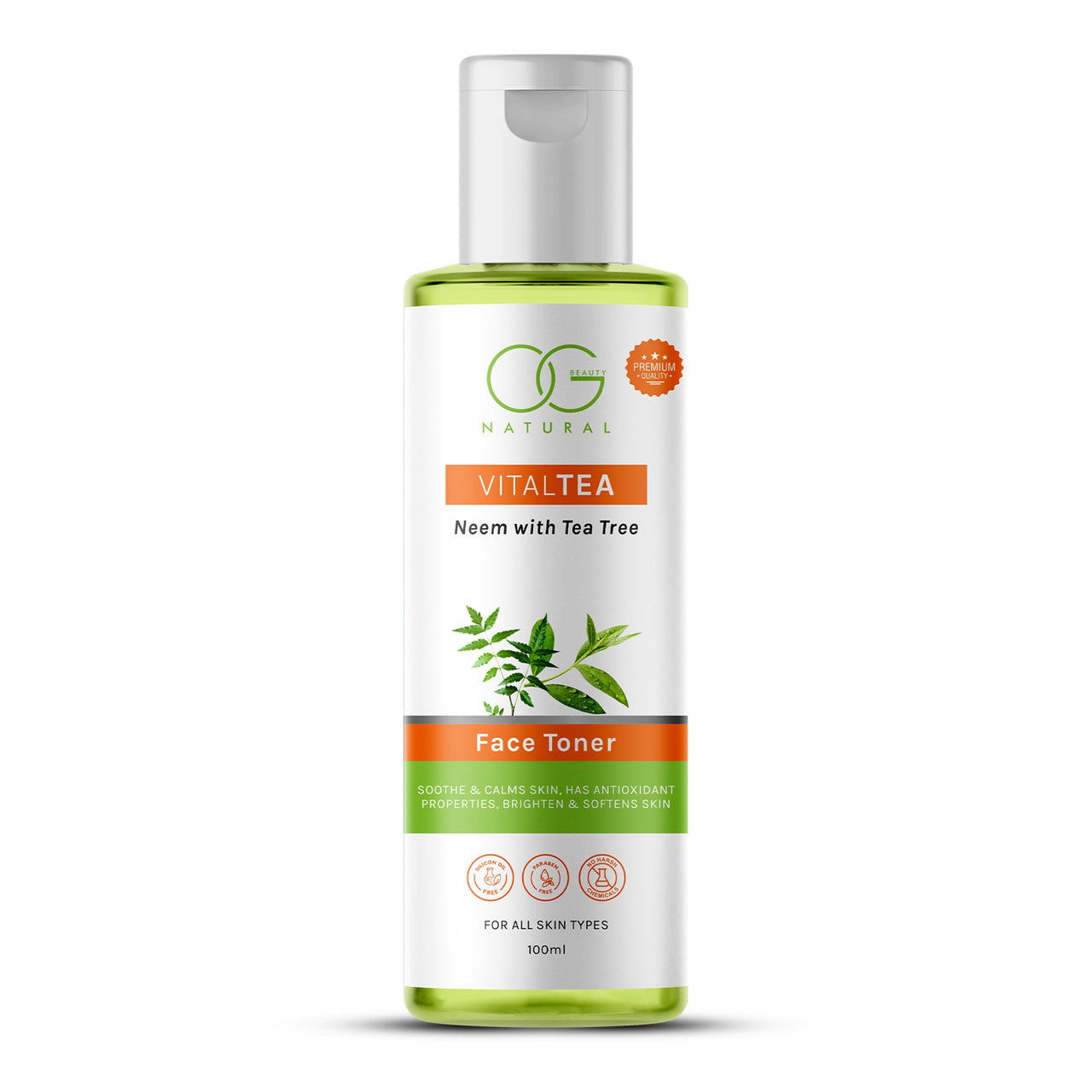 OG BEAUTY Natural VitalTea Neem with Tea Tree Face Toner | Soothing, Calming, Purifying | Antioxidant Properties, PH Balancing, Tightens Pores, Revitalizes & Softens Skin | 100 ML