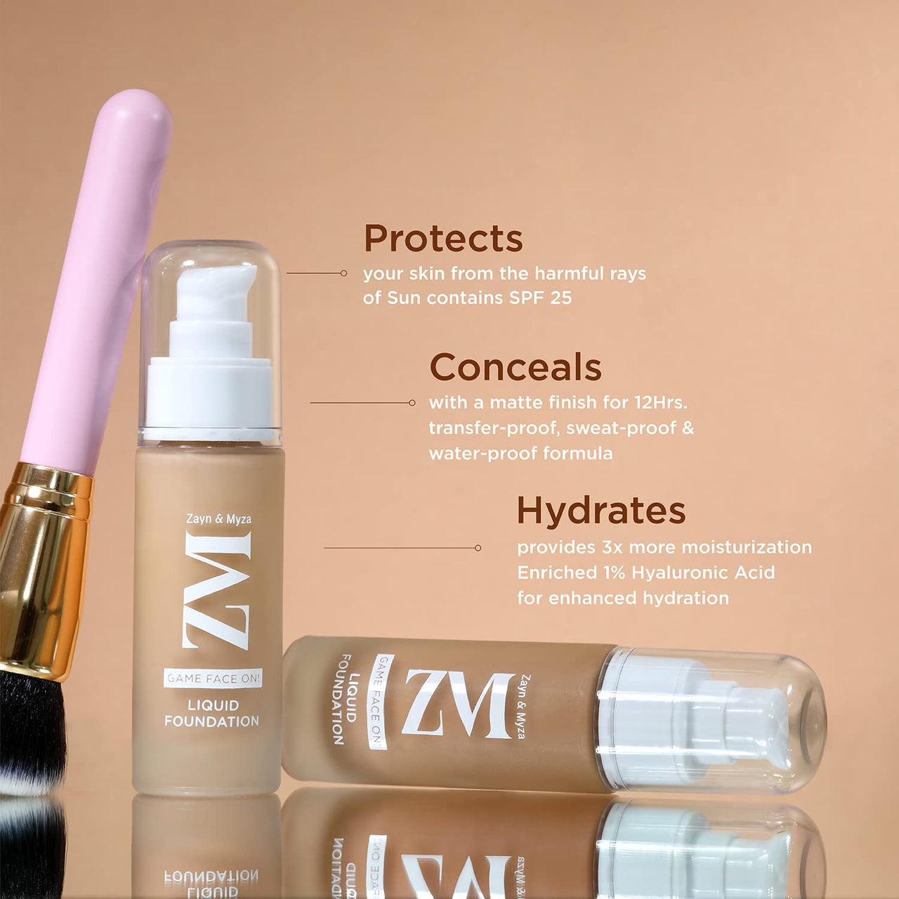 ZM Game Face on Liquid Foundation 12hour Long-lasting | Smudge-Proof | Transfer Proof | SPF 25 (Porcelain)