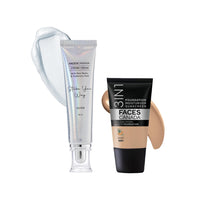 FACES CANADA Celeb Glow Kit | Silver Strobe Cream (30ml) + Medium Natural All Day Hydra Matte Mini Foundation (18ml) | Makeup Kit For Women (Combo Pack of 2)