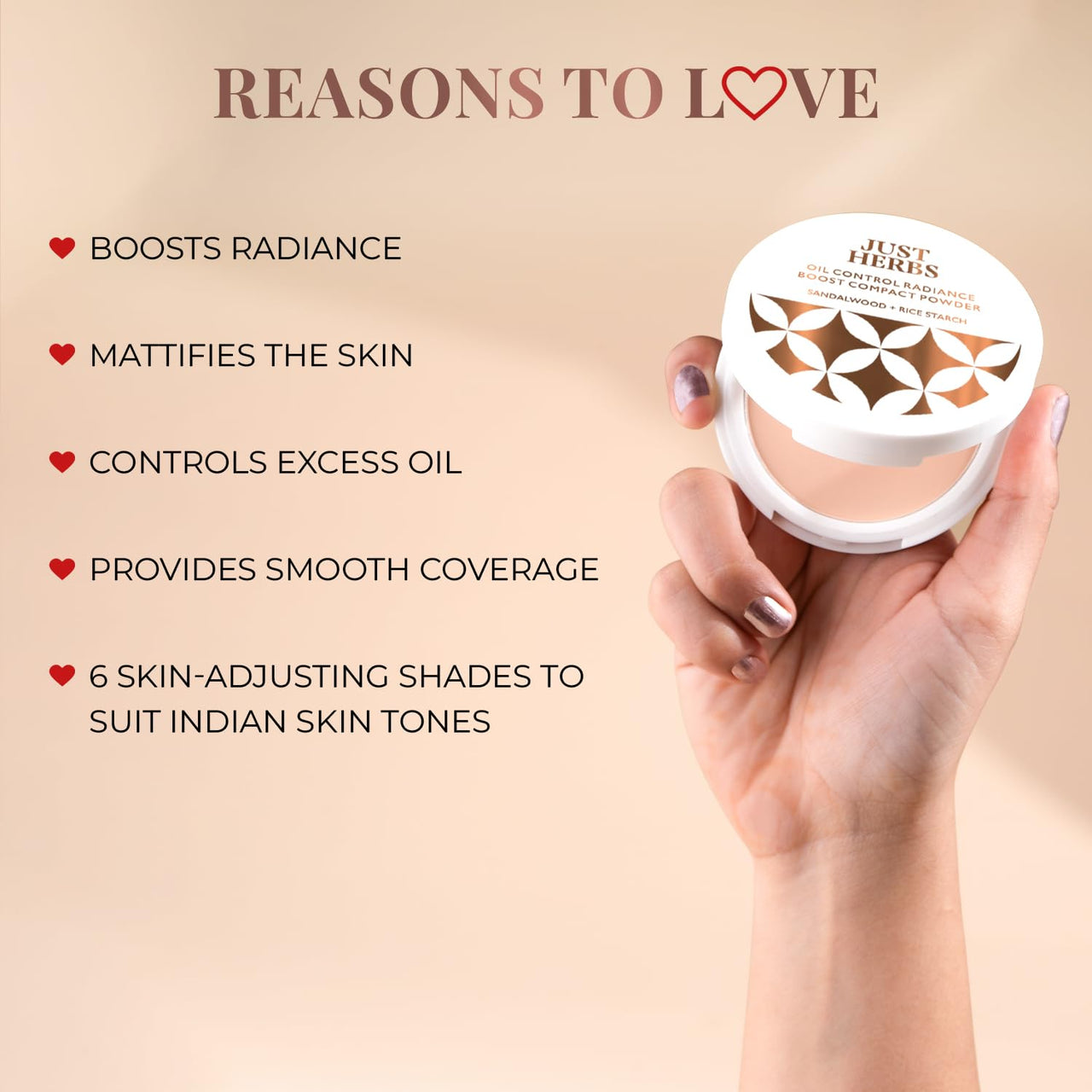 Just Herbs Oil Control Radiance Booster Age Defying Compact Powder for face Makeup 9g (Ivory)