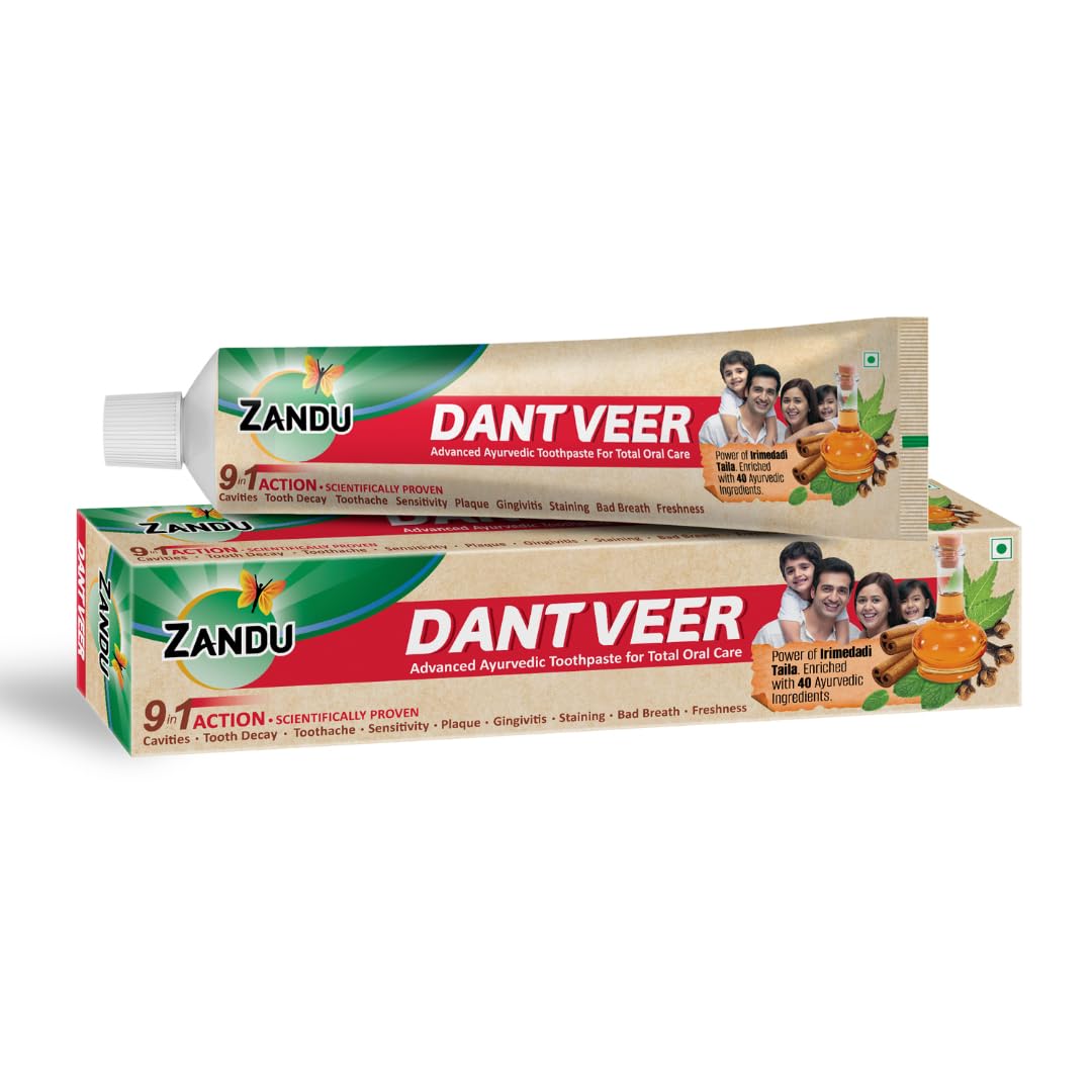 Zandu Dantveer, 200g, India’s 1st Ayurvedic toothpaste with Irimedadi oil | Scientifically proven formula |Fights 9 dental problems