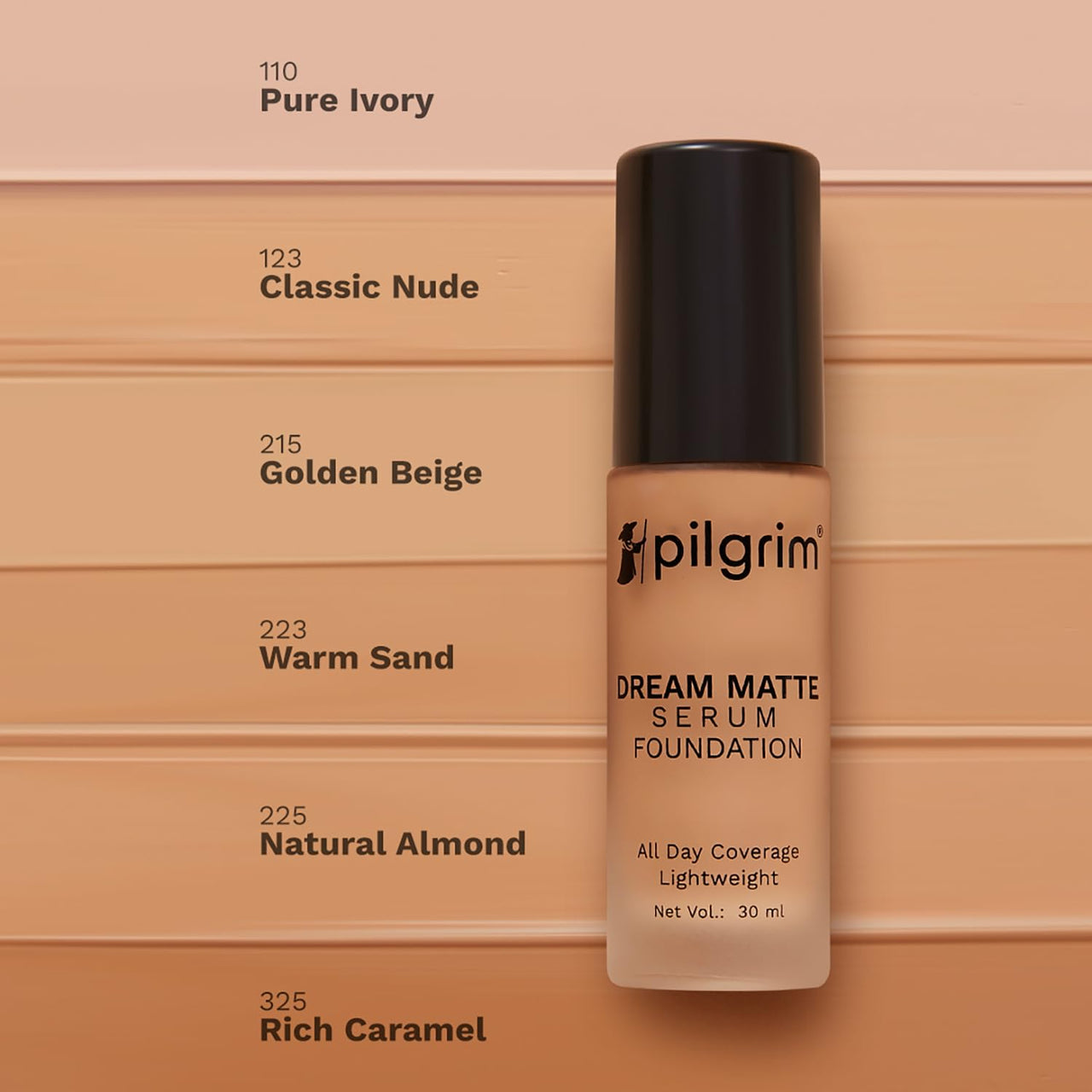 Pilgrim Medium Warm Sand Serum Liquid Foundation, Matte & Poreless,30 ml | Foundation for face make up infused | Water-Resistant, All Day Coverage| All Skin Types