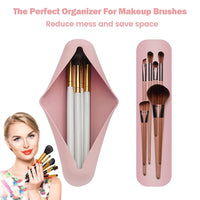 TS WITH TECHSUN Silicone Makeup Brush Holder, Beauty Storage Case Organiser for Makeup Face Brushes & Cosmetics, Magnetic Anti-Fall Out, Soft & Sleek Makeup Tools Organizer for Travel (Light Pink)