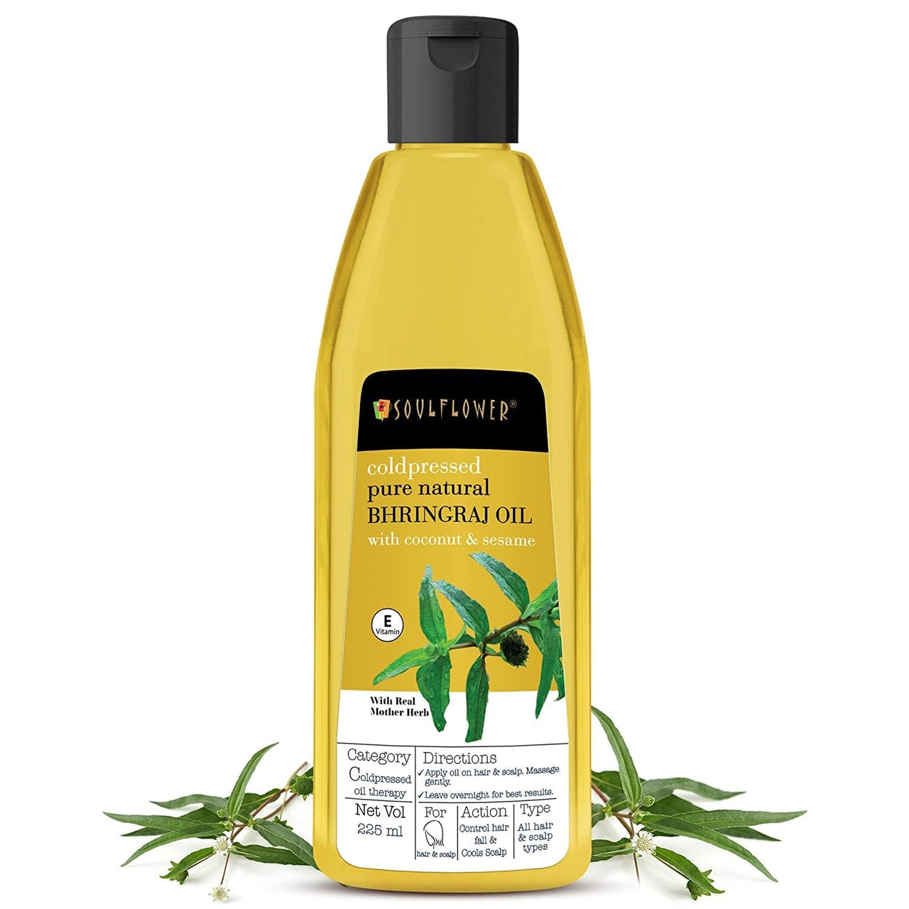 Soulflower Maha Bhringraj Oil for Hair growth 225ml | Natural Hair Growth, Strengthening & Nourishing Roots | Anti-Dandruff, Cooling Scalp Relief | Coconut & Sesame Oil Blend | Pure & Organic