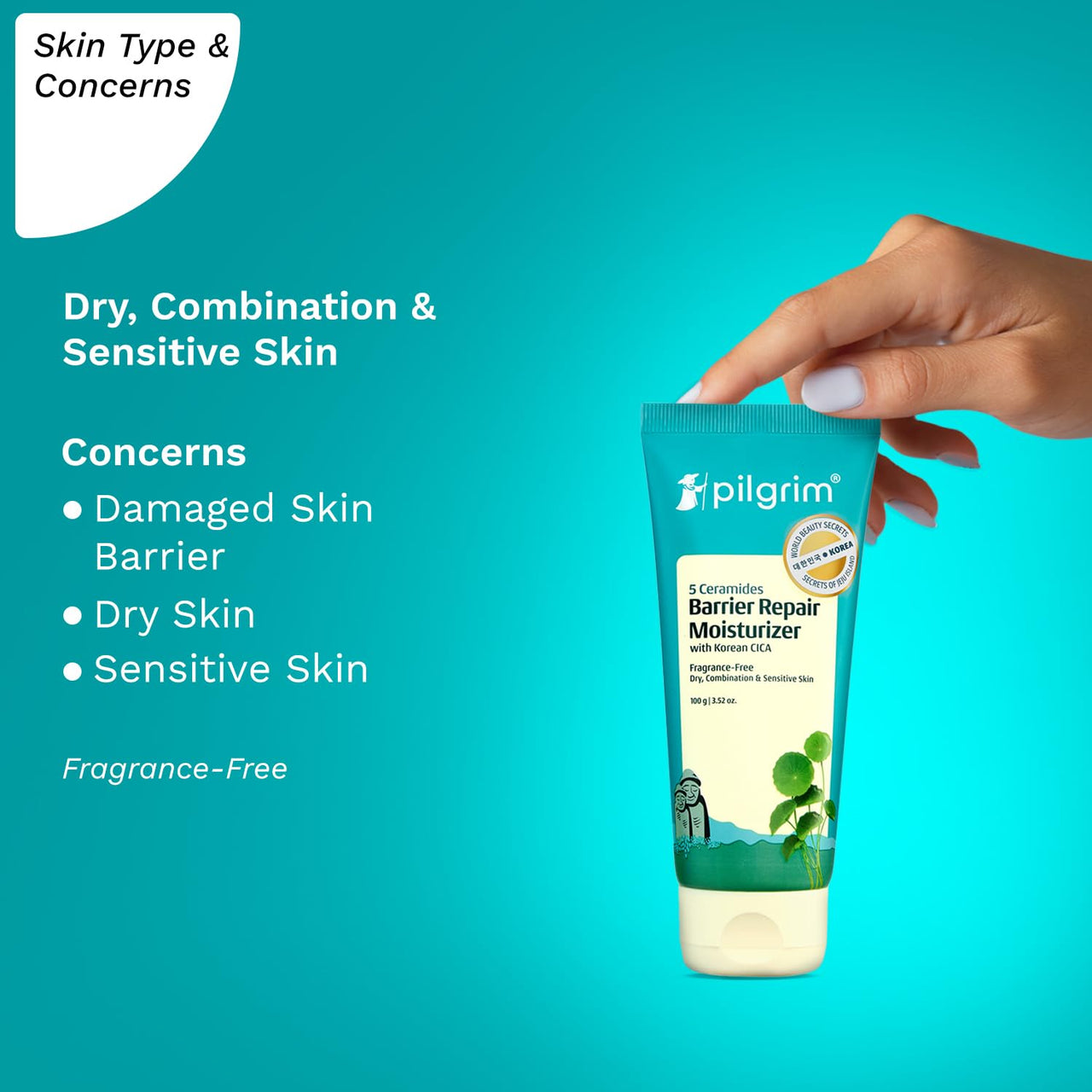 Pilgrim 5 Ceramides Moisturizer for Face 100g | Hyaluronic Acid for Intense Moisturizing & Skin Strengthening | Barrier Repair with Korean CICA | Lightweight & Non-Sticky | For All Skin Types I For Women and Men I