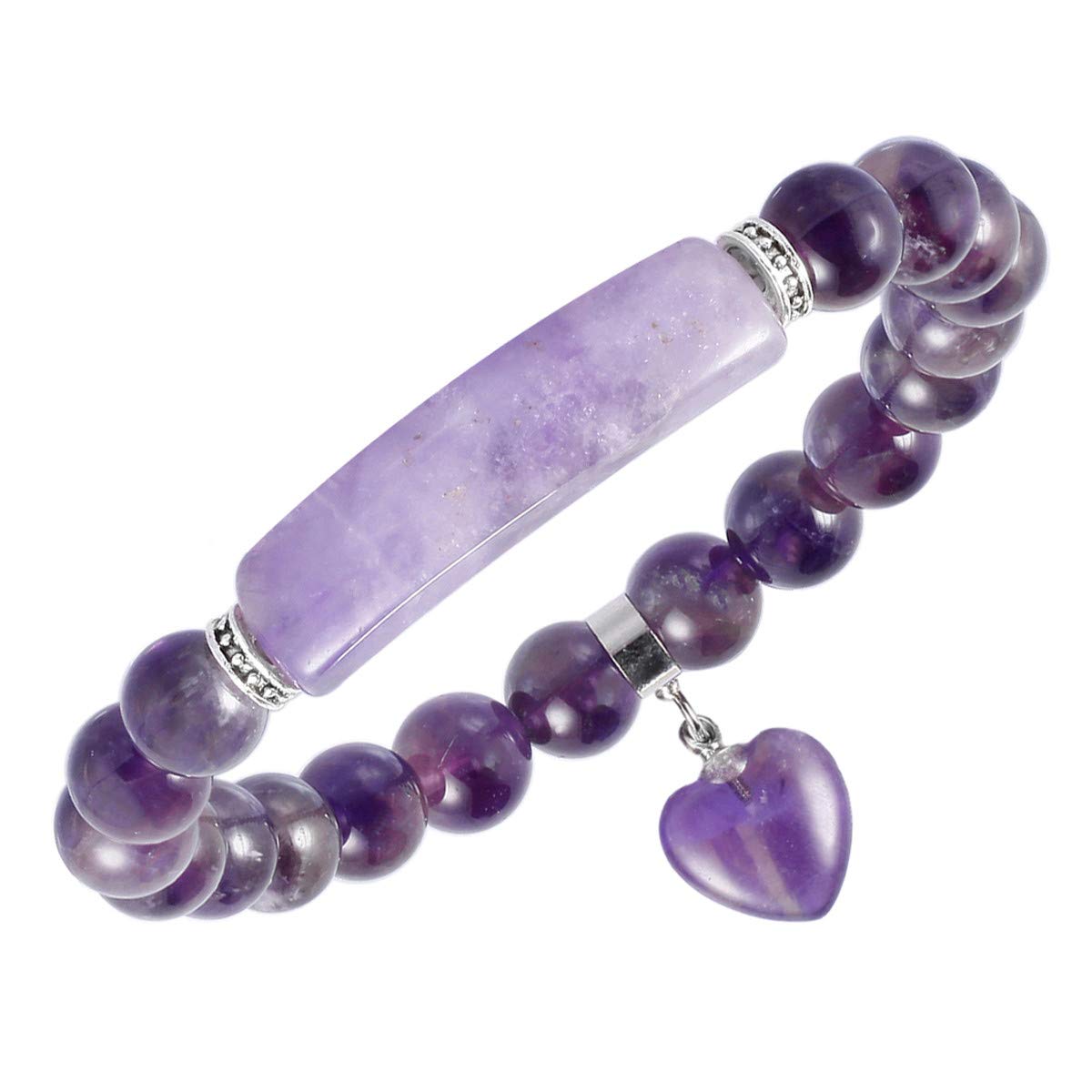 TUMBEELLUWA Healing Stone Bracelet 8mm Beads Chakra Crystal Energy Heart Charm Bracelet Handmade Jewelry for Women #1 amethyst crystal stone