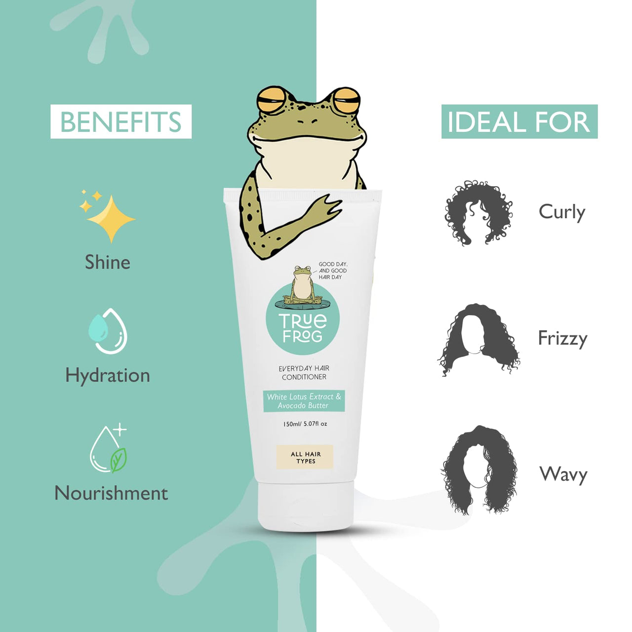 TRue FRoG Everyday Hair Conditioner To Smoothen Hair And Fight Frizz With White Lotus Flower Extract And Avocado Butte For All Hair Types - 150 Ml,1 Count