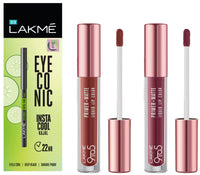 Lakmé 9to5 Primer + Matte Liquid Lip Color MM1 Edgy Mauve & LAKMÉ Eyeconic Insta Cool Kajal, Black & Lakmé 9to5 Primer + Matte Liquid Lip Color MB2 Intense Latte
