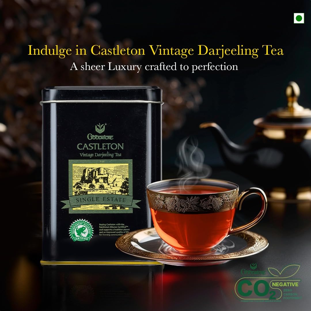 GOODRICKE Castleton Vintage Darjeeling Tea - 250gm (Pack of 1) | Single Estate Whole Leaf tea | 100% Loose Leaves | Premium Black Tea with Rich Taste & Aroma