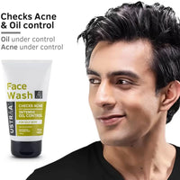 Ustraa Face Wash - Oily Skin - 100g | With Basil & Key Lime - For Acne-Prone Skin | Checks Blackheads & De-Tan Face Mask Oily Skin - 125g | Effective Tan Removal | White Charcoal & French Clay