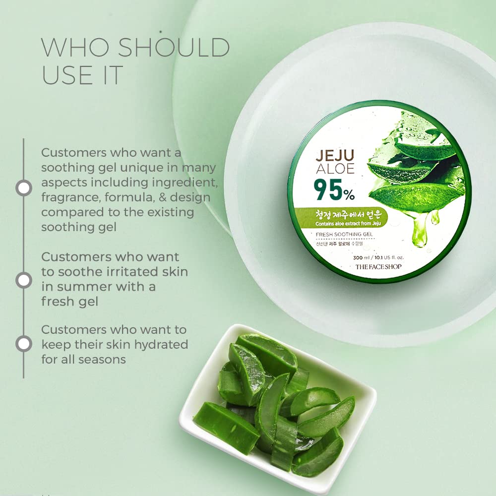 The Face Shop Non-Sticky Transparent 3 in 1 Aloe Fresh Soothing gel for Skin, Body and Hair | Pure Aloe Vera & Vitamin E for Skin and Hair | Korean Skin care products, 300ml