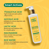 Peach and Musk 1% Salicylic Acid Skin Brightening Body Lotion, Rice Extract with AHA + BHA Reduces Appearance of Strawberry Skin, Reduces Pigmentations & Dark Spots, Both Men and Women- 200ml