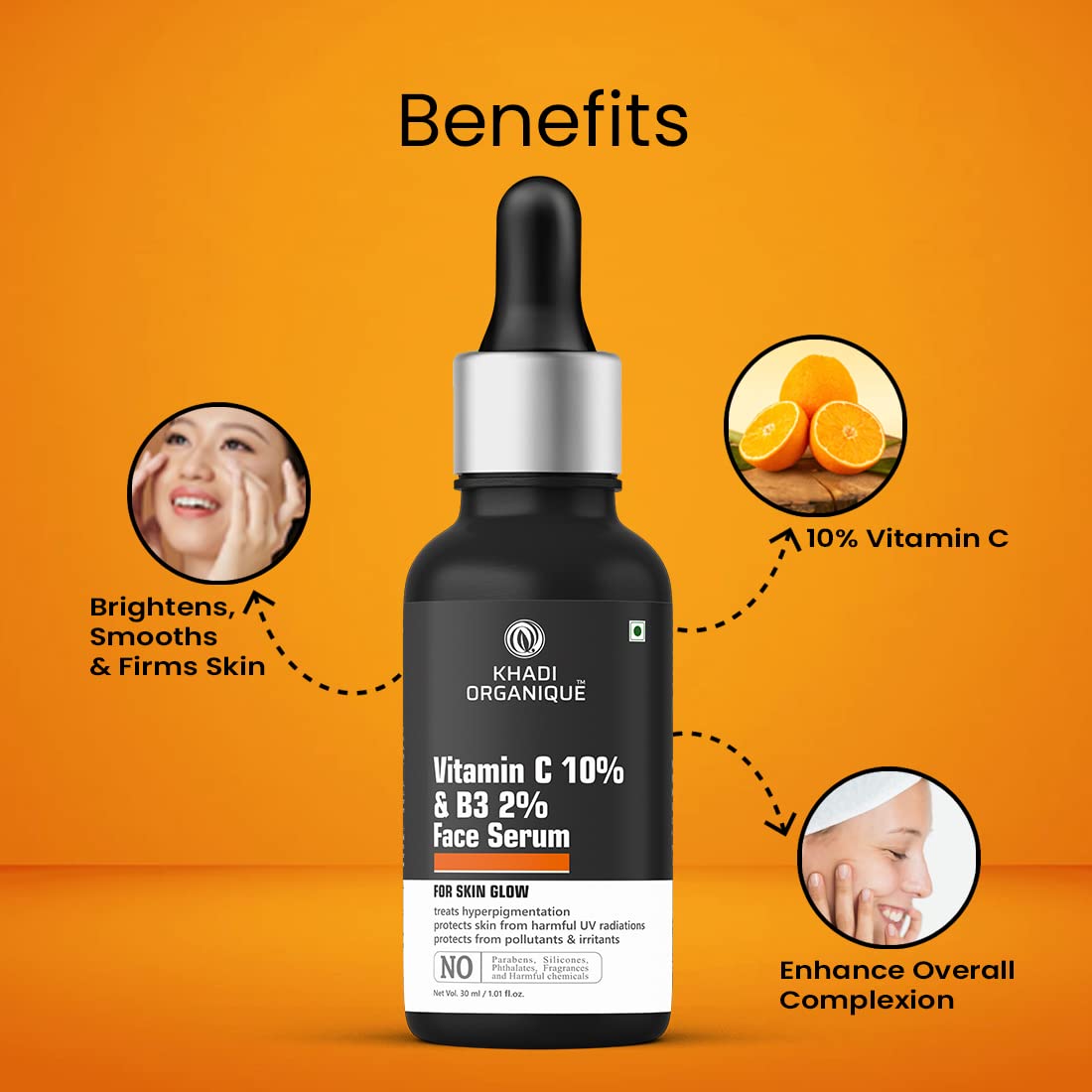 Khadi Organique Vitamin C 10% & B3 2% Face Serum for glowing skin, 30Ml