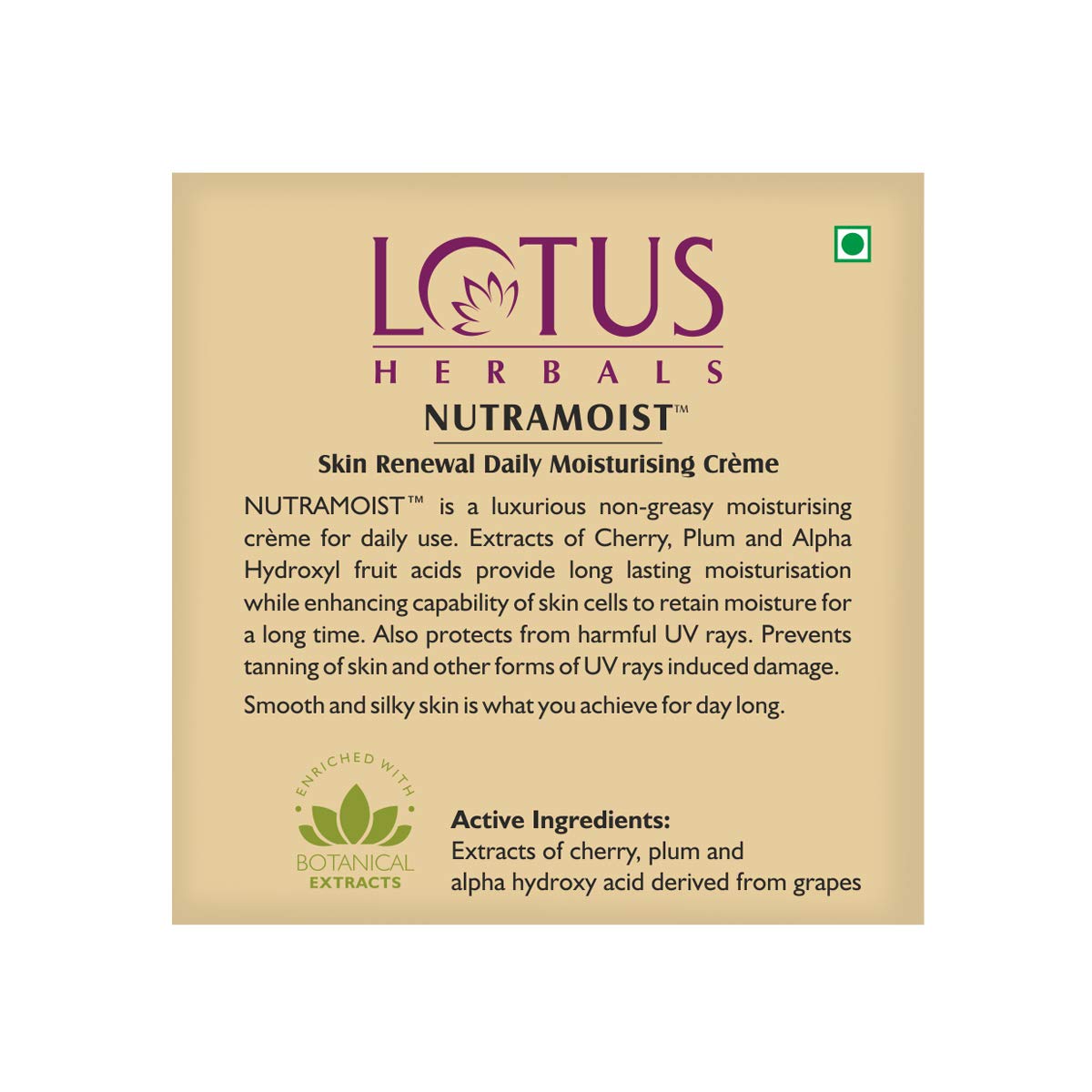 Lotus Herbals Nutramoist Skin Renewal Daily Moisturisng Cream SPF 25 | For All Skin types | 50g