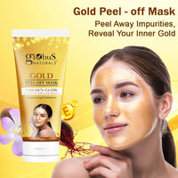 Globus Naturals Gold Peel Off Mask For Golden Glow, Enriched with Saffron & Vitamin-E, Brightening & Radiance, Suitable For All Skin Types, 75 g (Pack of 2)
