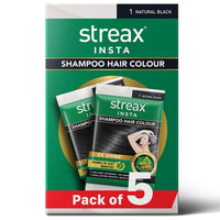 Streax Insta Shampoo Hair Colour for Women & Men, Natural Black 1 - Pack of 5|Hair Colour Black|100% grey coverage |Long Lasting Hair Color, easy to use| Ammonia Free Hair Color, No Paraben & Sulphate