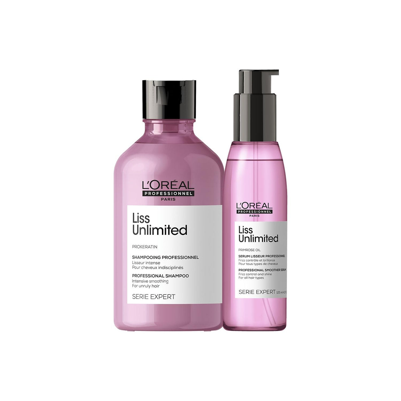 L'OREAL PROFESSIONNEL PARIS Serie Expert Liss Unlimited Blow Dry Serum, 125Ml & Serie Expert Liss Unlimited Shampoo, Controls Frizz Adds Shine With Prokeratin Complex