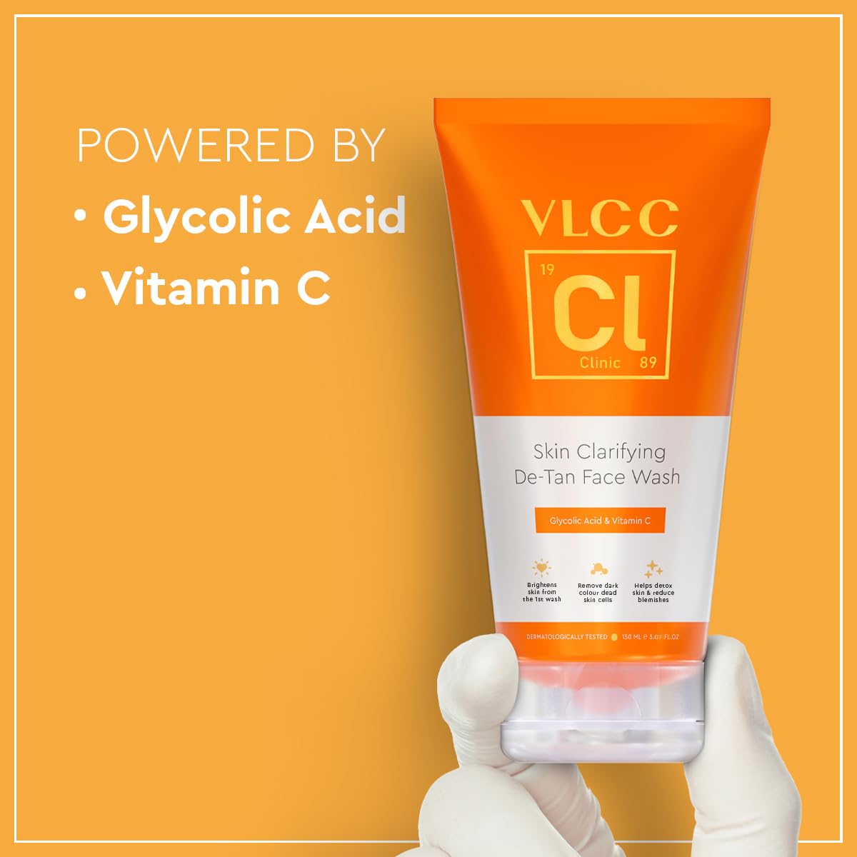 VLCC Clinic Skin Clarifying De-Tan Face Wash - 150ml | Anti-Tan Face Wash | Glycolic Acid & Vitamin C Facewash | Anti-Blemish Properties, Targets Dead Skin Cells and Pigmentation